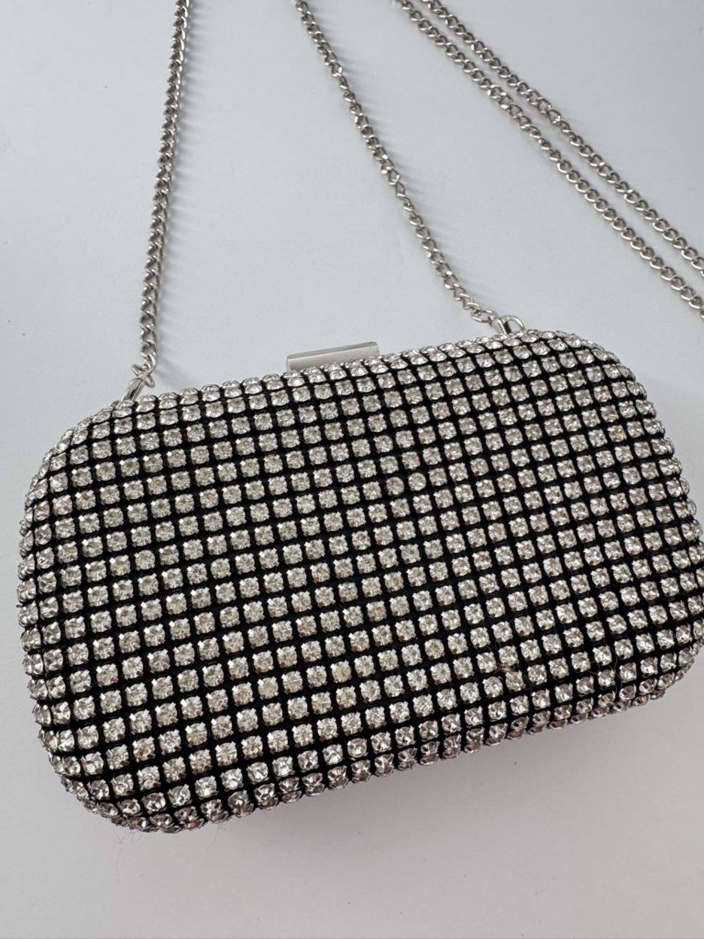 Expressions NYC Evening Bag Silver Crystal Rhinestone Clutch Crossbody Cocktail - Picture 3 of 10